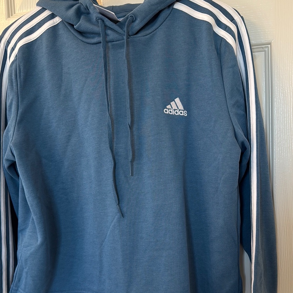 Adidas Blue Hoodie with White Stripes - Picture 5 of 5